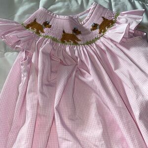 Pink Smocked Puppy Size 3T pink dog romper